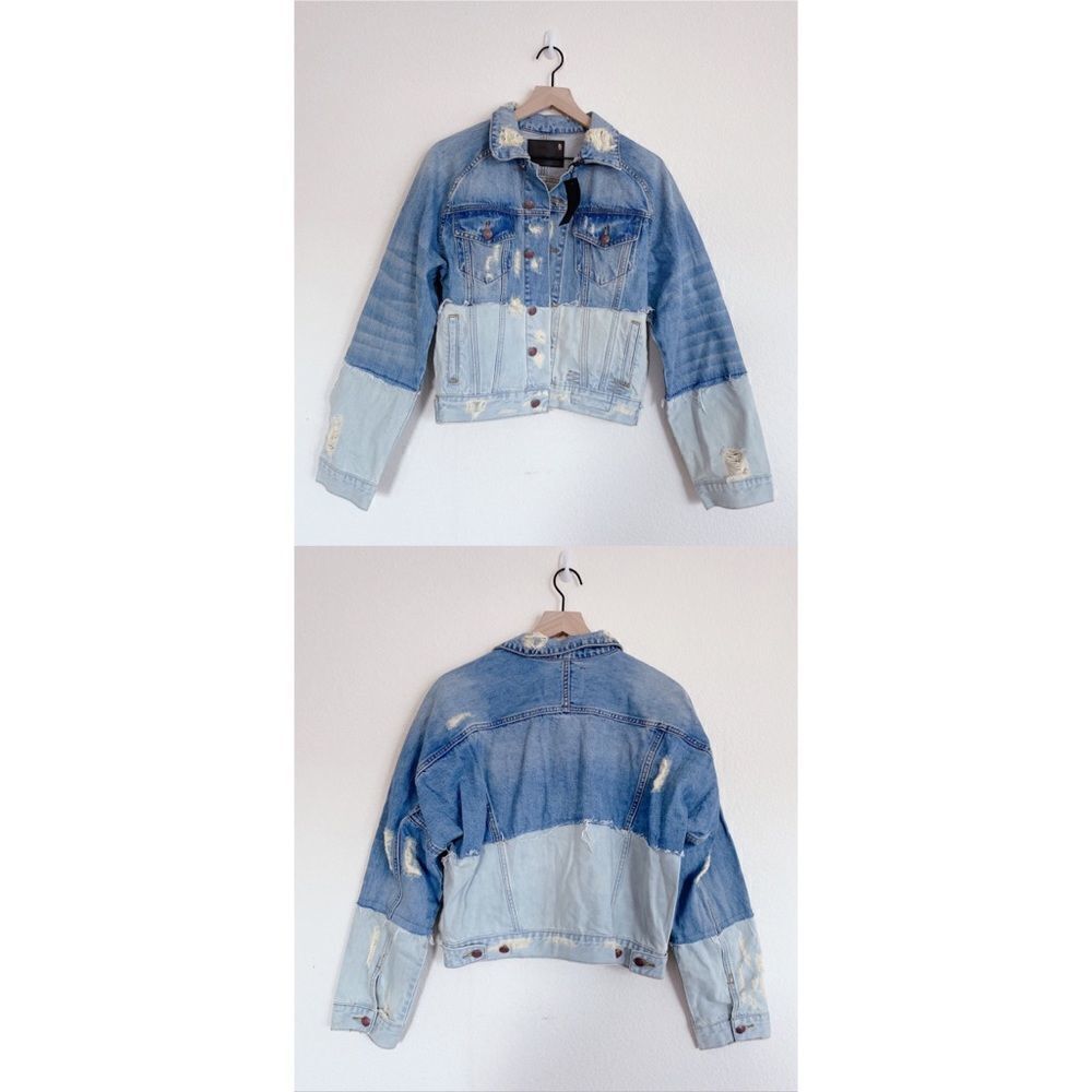 R13 Double Shredded Raglan Trucker Denim Jacket - Picture 9 of 12